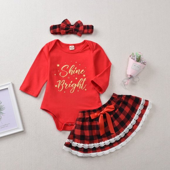 Other - Girl girls baby Christmas Holidays Shine onesie skirt bow red gold cute new